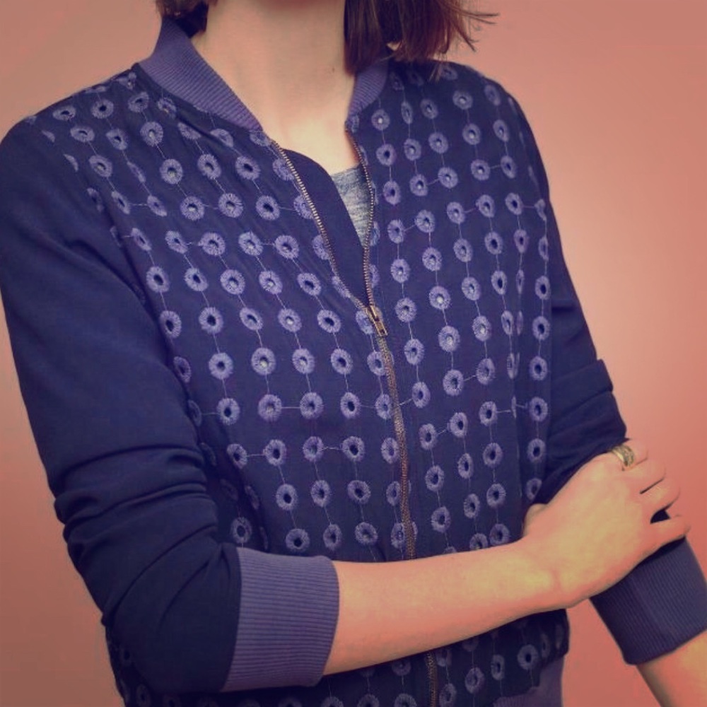 Amadi for Anthropologie blue eyelet bomber
